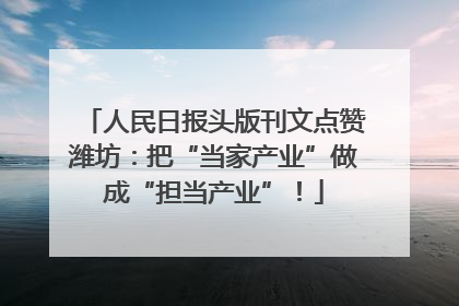 人民日报头版刊文点赞潍坊：把“当家产业”做成“担当产业”！