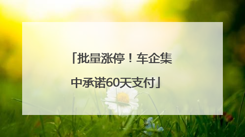 批量涨停！车企集中承诺60天支付